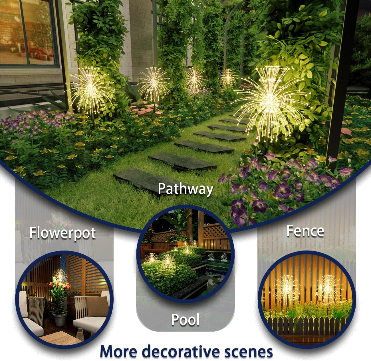 2 Pack Decorative Solar Outdoor Lights, Oval, Warmwhite, 8 Lighting Modes, Firework Lights for Garden, Patio, Countryside Pathways, Parties
