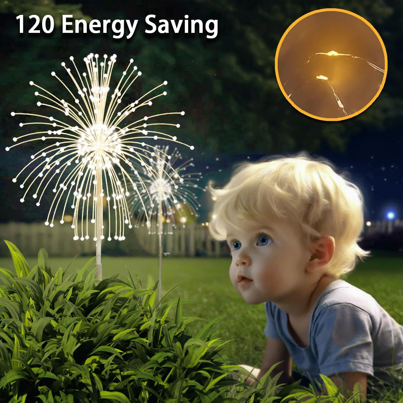 2 Pack Decorative Solar Outdoor Lights, Oval, Warmwhite, 8 Lighting Modes, Firework Lights for Garden, Patio, Countryside Pathways, Parties