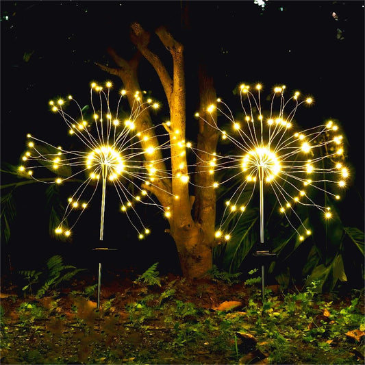 2 Pack Decorative Solar Outdoor Lights, Oval, Warmwhite, 8 Lighting Modes, Firework Lights for Garden, Patio, Countryside Pathways, Parties
